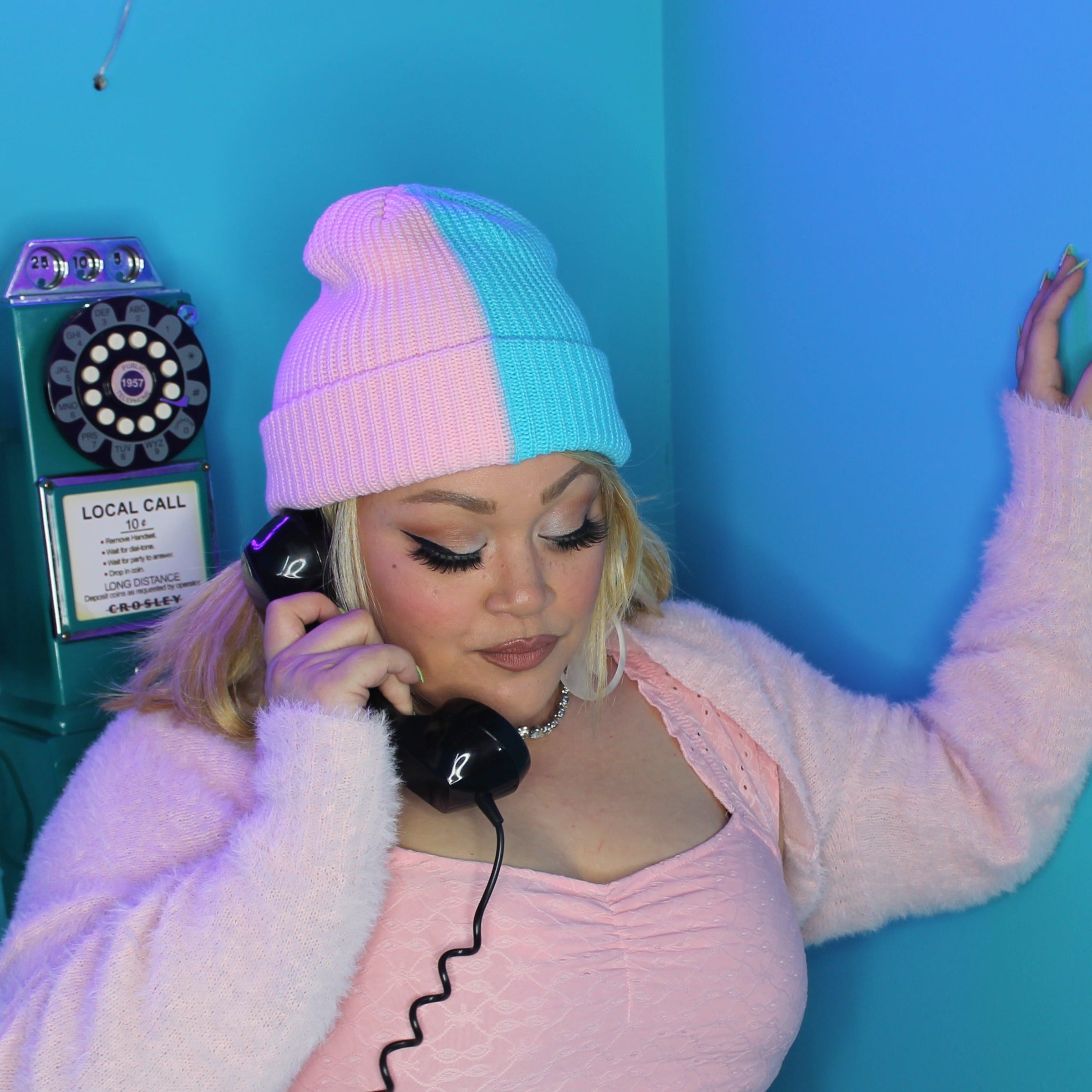 Pink/Blue Split-Tone Beanie